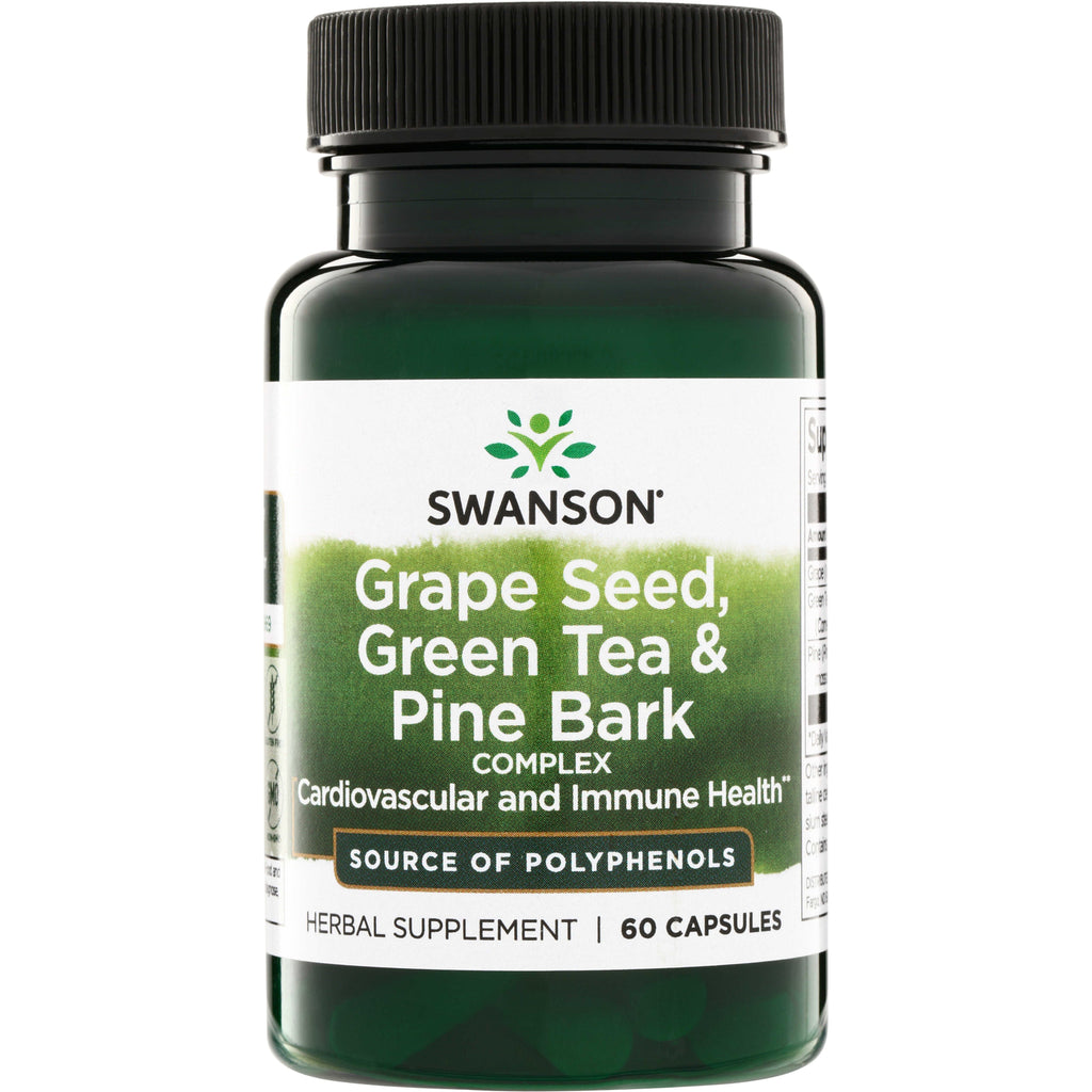 SW1024 | Swanson Grape Seed, Green Tea & Pine Bark Complex, 60 capsules; Cardiovascular & Immune Health; Polyphenols source - Thumbnail