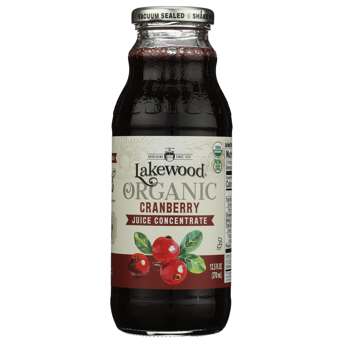 LKW005 | Lakewood Organic cranberry concentrate 100% juice bottle front label with cranberries and USDA Organic seal