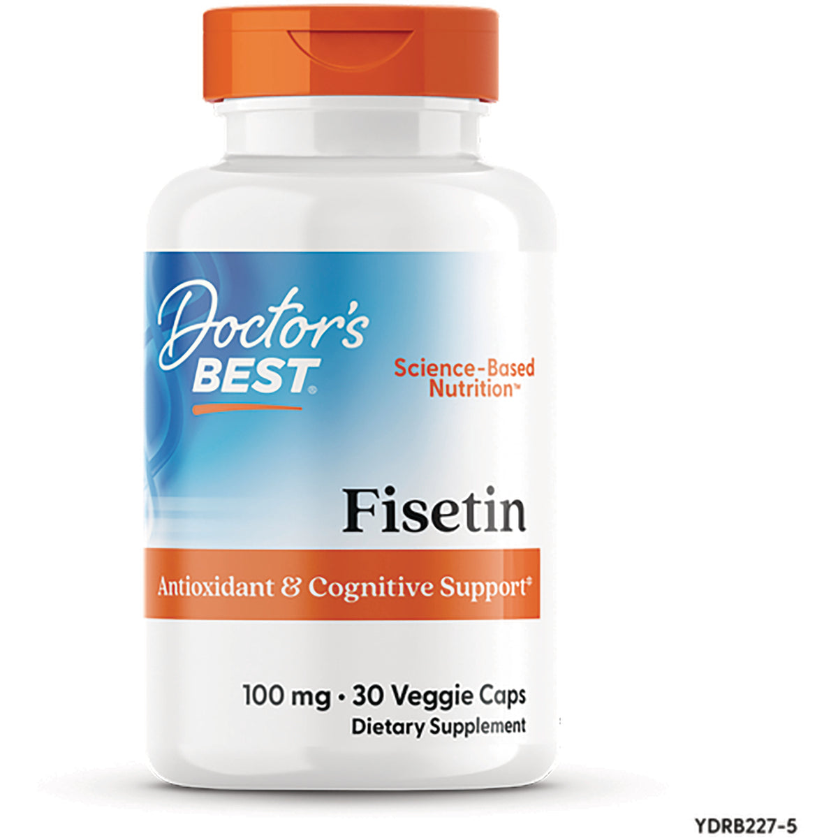 DB218 | Doctor's Best Fisetin bottle front label with Antioxidant & Cognitive Support and 100 mg 30 Veggie Caps