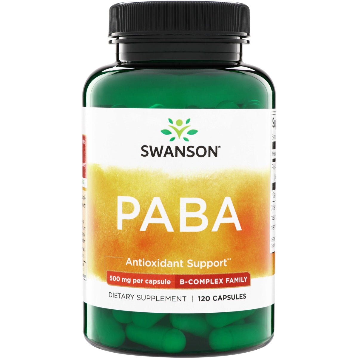 SW1367 | Swanson PABA, Antioxidant Support, 500 mg per capsule, 120 capsules bottle front