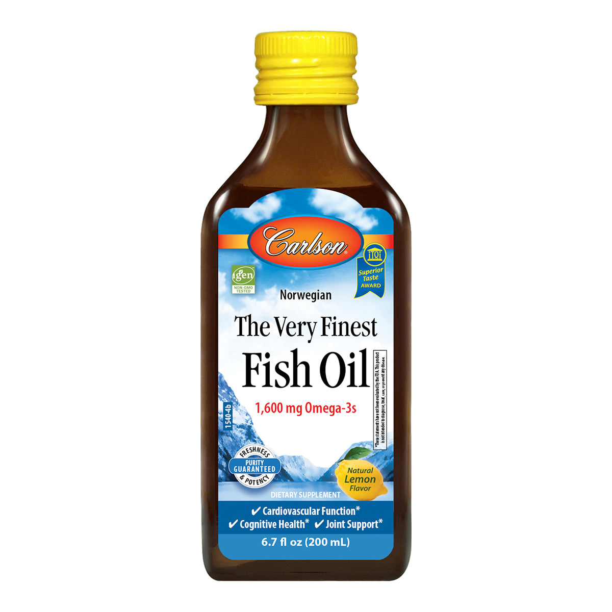 CSN004 | Carlson The Very Finest Fish Oil 1,600 mg Omega-3s natural lemon flavor 6.7 fl oz bottle