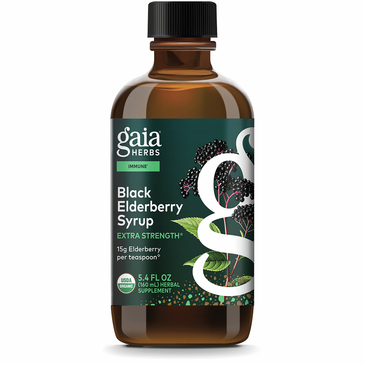 GH036 | Gaia Herbs Black Elderberry Syrup 5.4 fl oz bottle with USDA Organic label