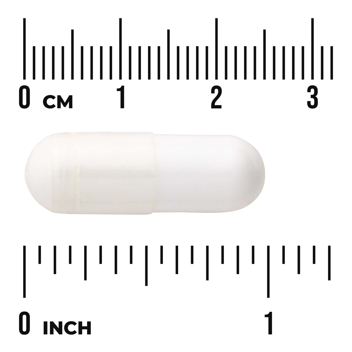 SWU464 | White capsule with size scale showing 0-3 cm and 0-1 inch