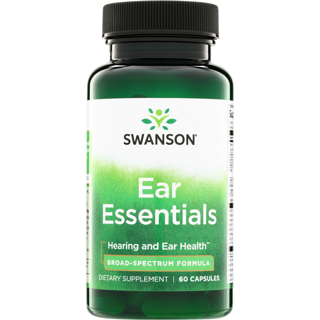 SWC053 | Swanson Ear Essentials dietary supplement bottle with green label reading Ear Essentials and 60 capsules - Thumbnail