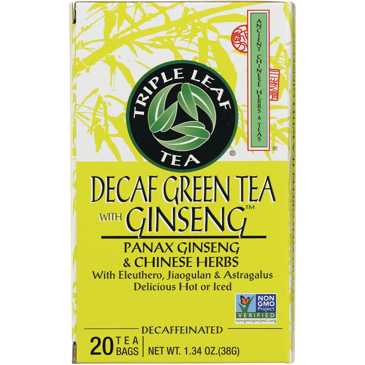 TLT010 | Triple Leaf Tea Decaf Green Tea with Ginseng box, 20 tea bags