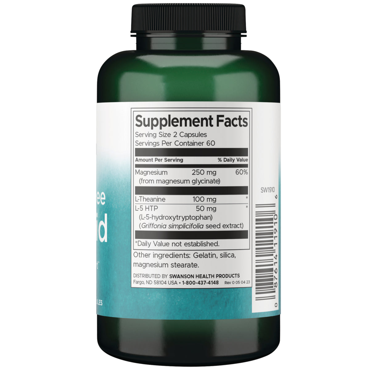 SW1910 | Back label with supplement facts and serving information