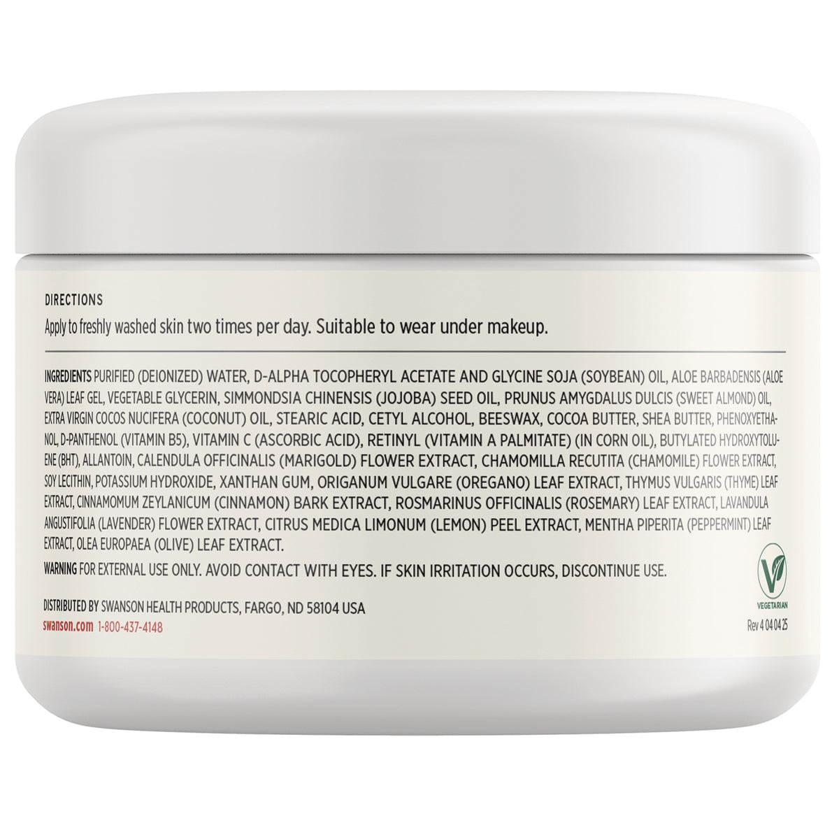 SW1449 | Back label with ingredients, directions, and warning for external use only