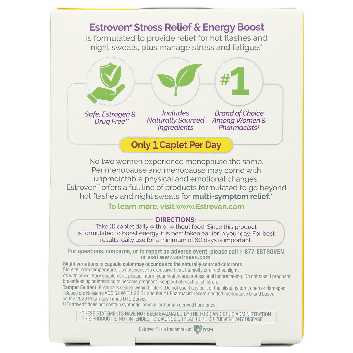 AFB001 | Back panel showing benefits, 'Only 1 Caplet Per Day' banner and directions for daily use