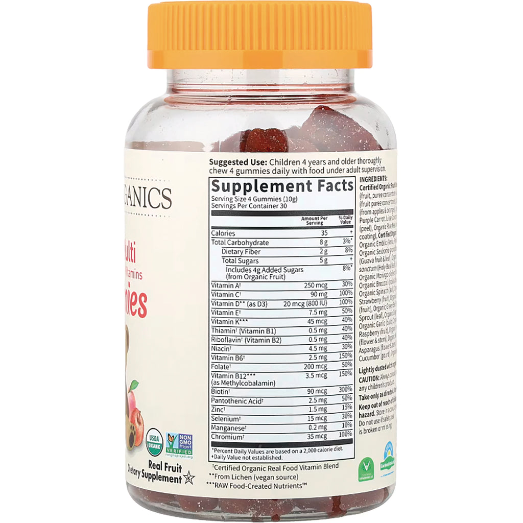 GLF234 | Back of gummy supplement bottle showing Supplement Facts panel, orange cap, and visible gummies - Thumbnail