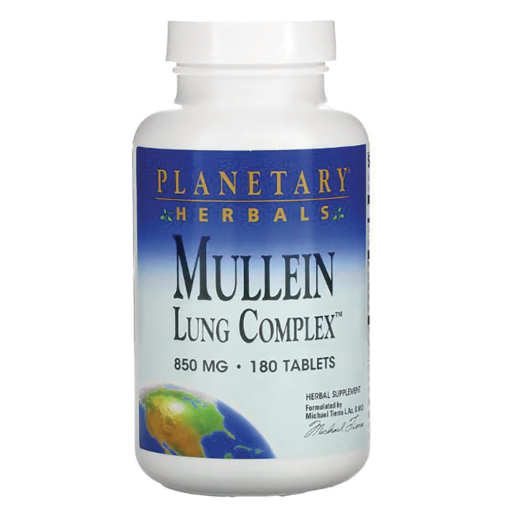 PF178 | Planetary Herbals Mullein Lung Complex 850 MG 180 tablets white bottle front label - Thumbnail