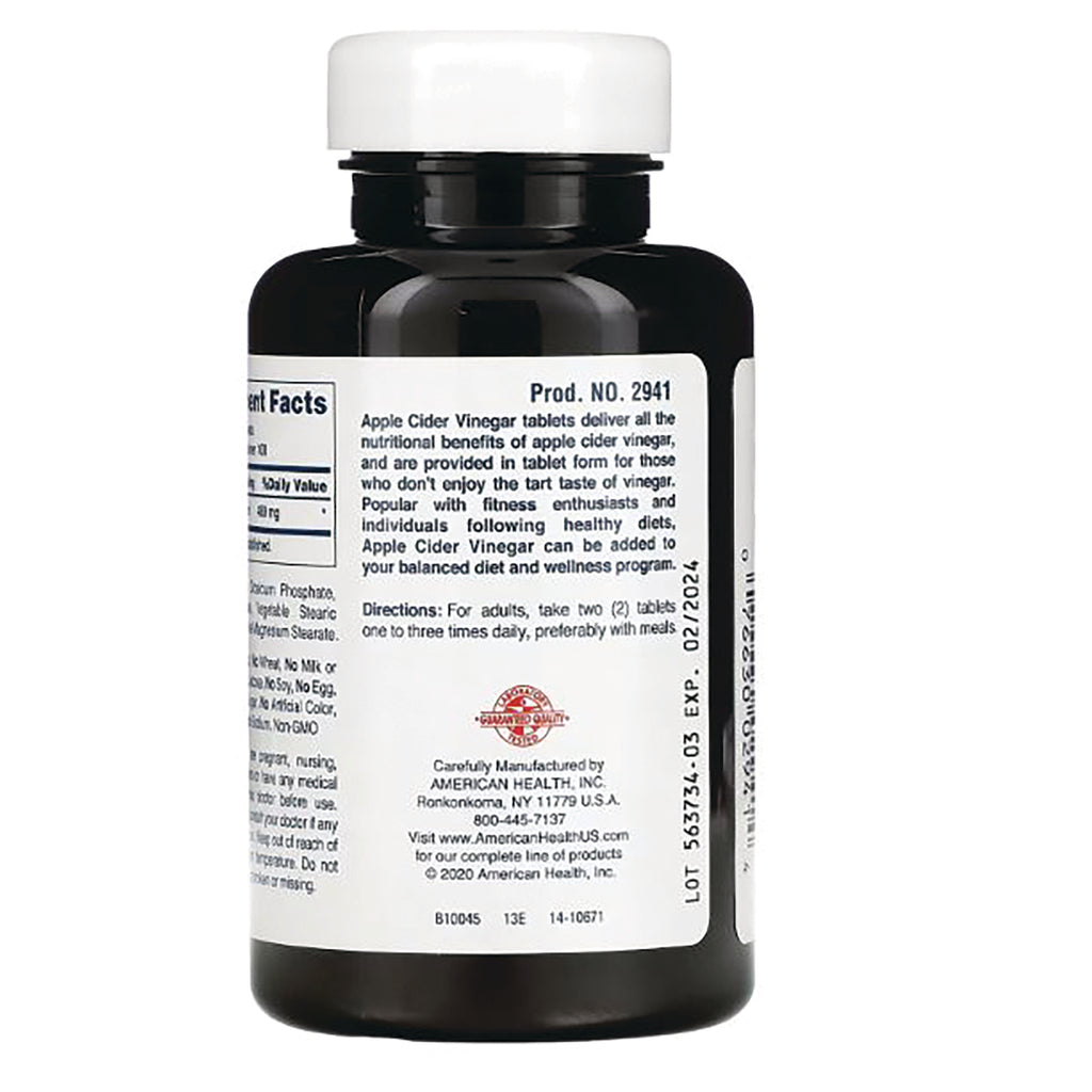 AM106 | Back label with Supplement Facts, directions, and Apple Cider Vinegar tablets description - Thumbnail