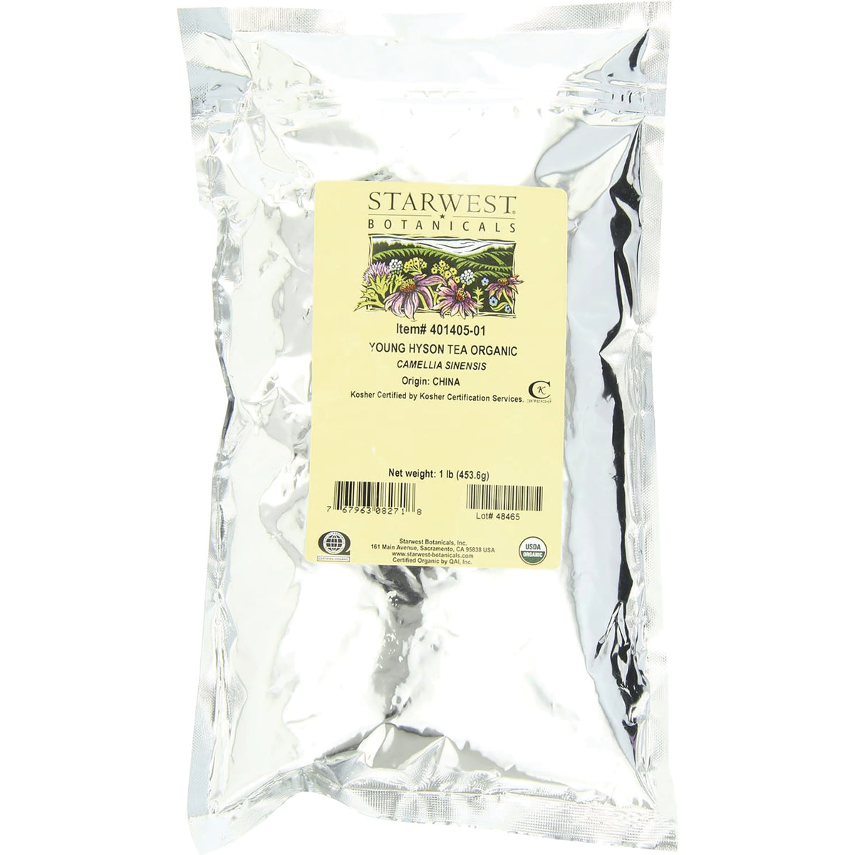 STB028 | Starwest Botanicals Young Hyson Tea Organic, 1 lb silver pouch