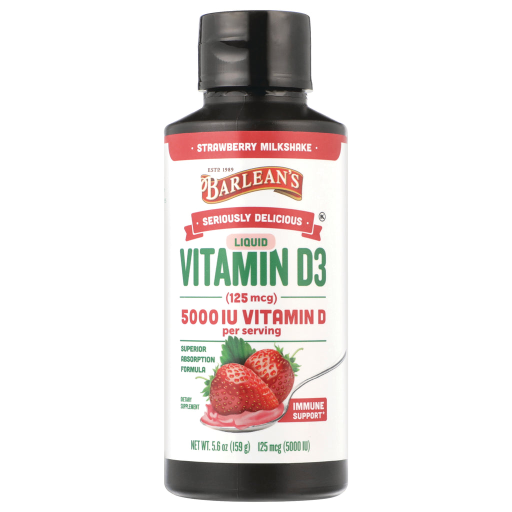 BAR105 | Barlean's Liquid Vitamin D3 5000 IU strawberry milkshake bottle, 5.6 oz - Thumbnail
