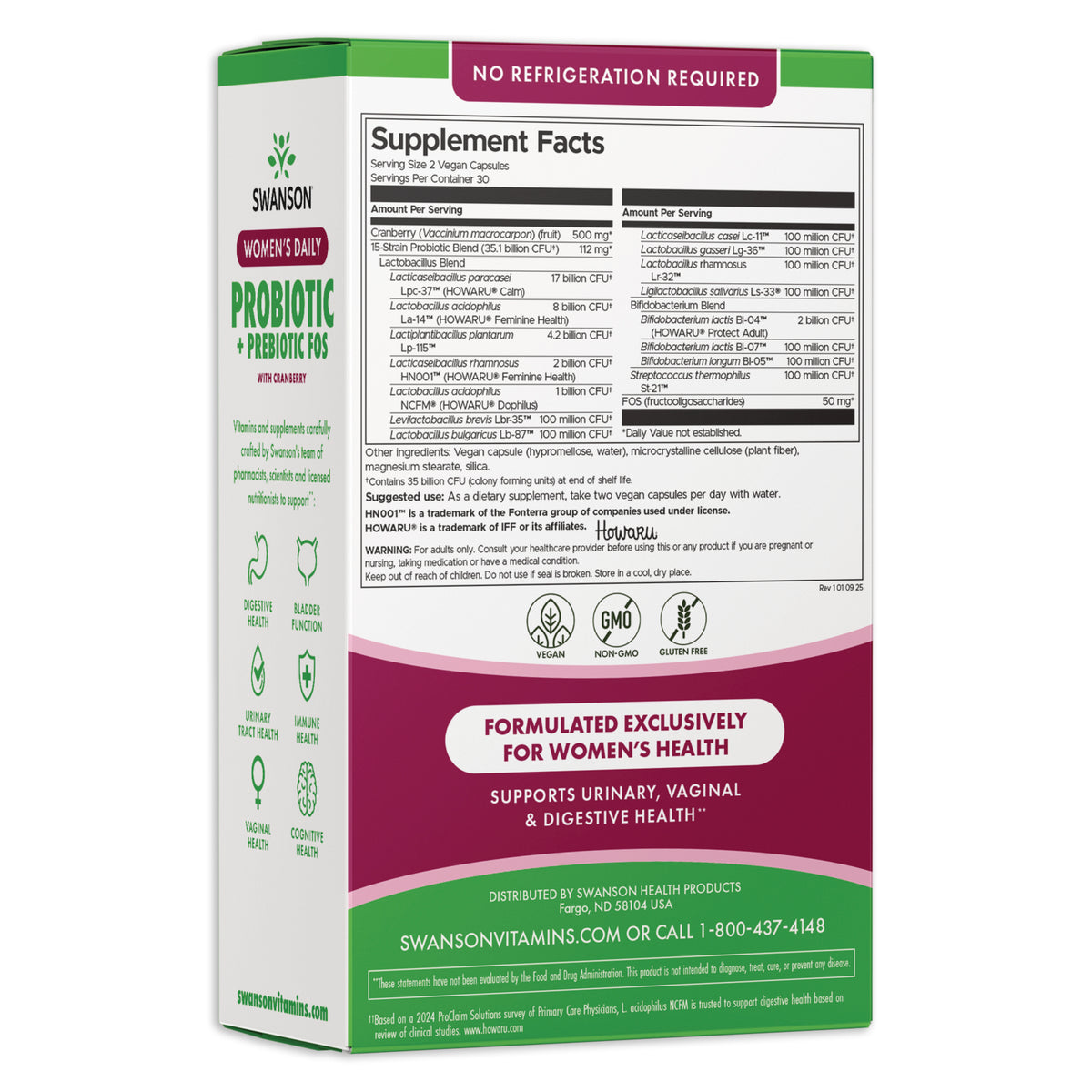 SW1937 | Back label with supplement facts and serving information