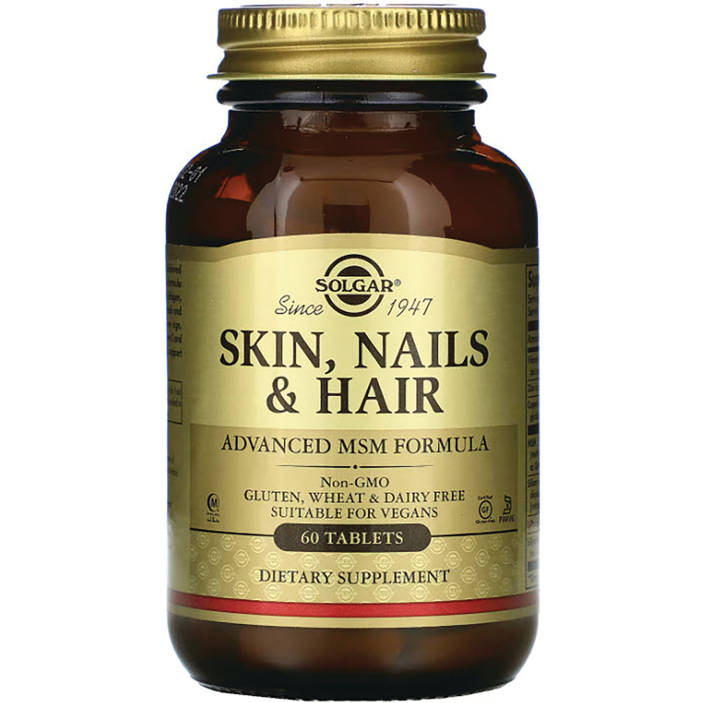 SLG237 | Solgar Skin, Nails & Hair dietary supplement bottle with gold label, 60 tablets - Thumbnail