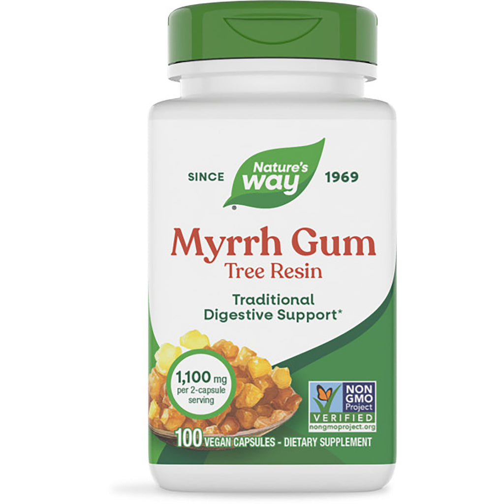 NW156 | Nature's Way Myrrh Gum tree resin supplement bottle labeled 100 vegan capsules - Thumbnail