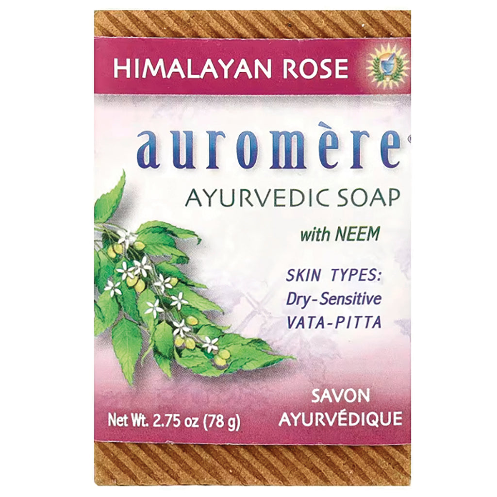 AUR004 | Auromre Ayurvedic Himalayan Rose soap packaging with neem, net wt 2.75 oz (78 g), botanical illustration - Thumbnail