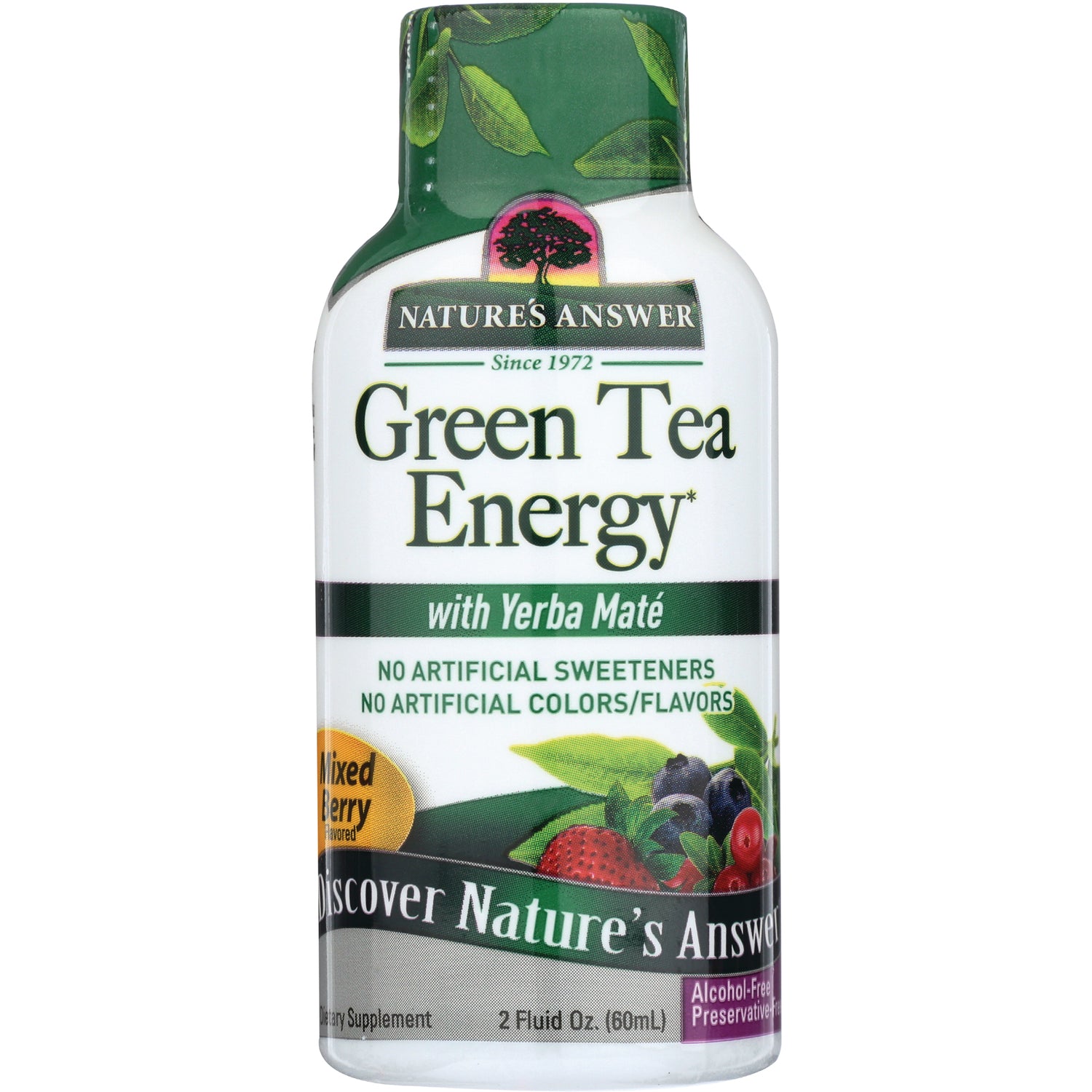 NAT342 | Nature's Answer Green Tea Energy with Yerba Mat mixed berry supplement 2 fl oz bottle front
