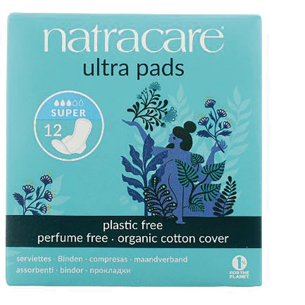 NCR009 | Natracare ultra pads box, super 12 count, plastic free perfume free organic cotton cover - Thumbnail