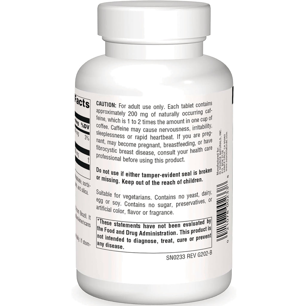 SN616 | Back label with caffeine caution, vegetarian statement, FDA disclaimer, and barcode - Thumbnail