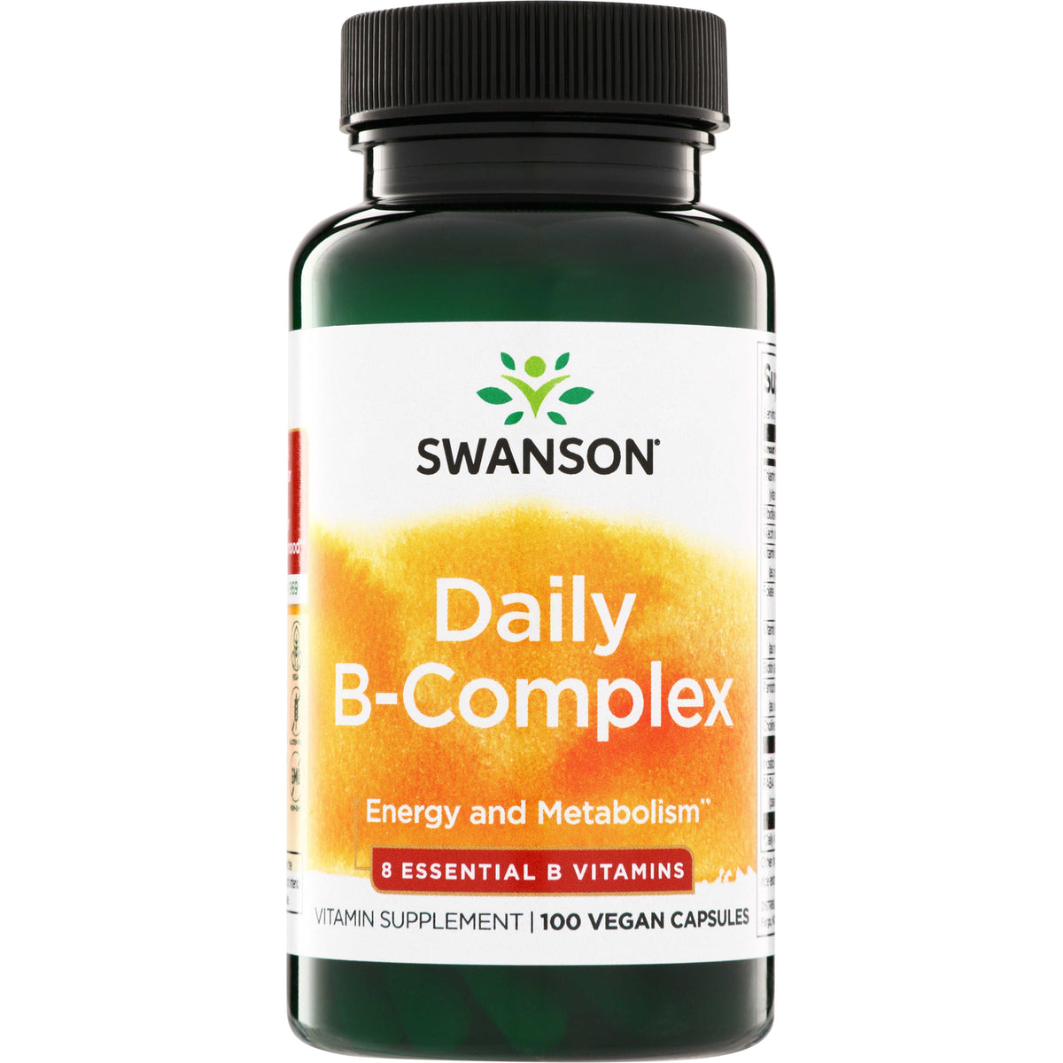 SW1855 | Swanson Daily B-Complex supplement bottle, 100 vegan capsules; Energy and Metabolism, 8 Essential B Vitamins