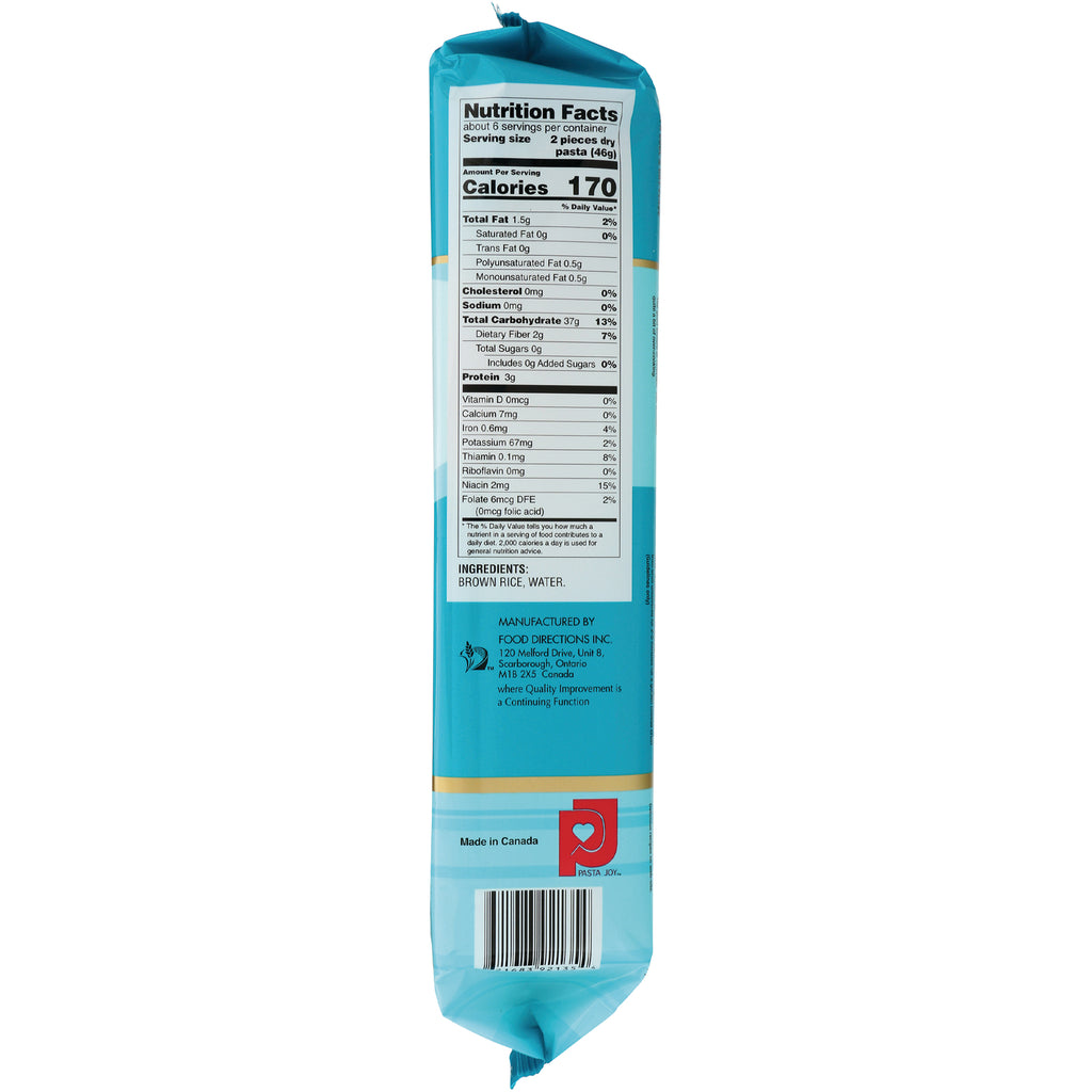 TKY009 | Back of pasta package with Nutrition Facts, ingredients Brown Rice and Water, barcode, Made in Canada - Thumbnail
