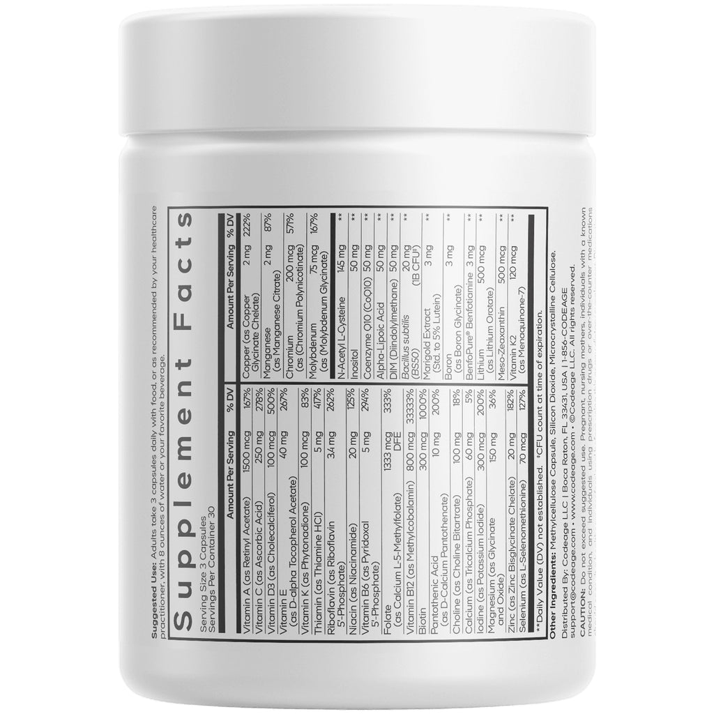 CDG042 | back label showing Supplement Facts panel and ingredients table on a white supplement bottle - Thumbnail