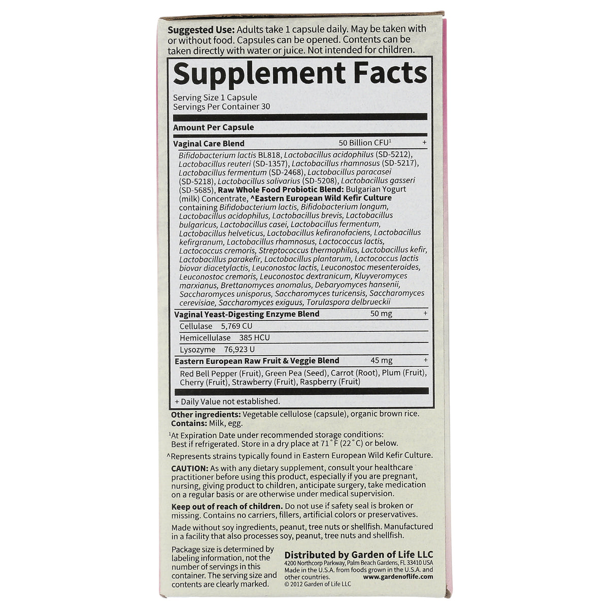 GLF154 | back panel showing Supplement Facts label with ingredient list, serving size, and usage directions