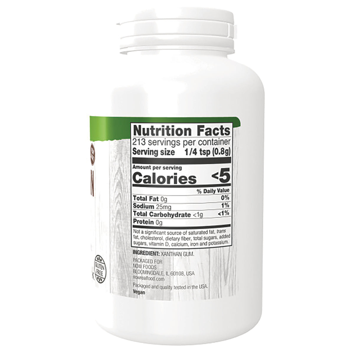 NWF367 | Back label showing Nutrition Facts panel and ingredients including xanthan gum
