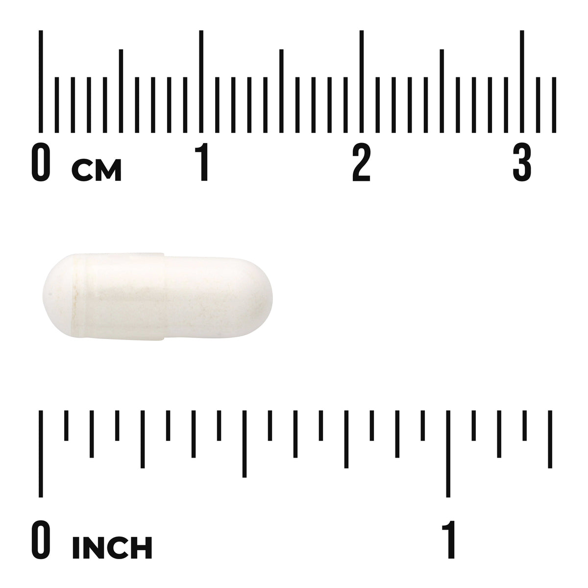 SW1709 | White capsule shown with size scale in cm and inches