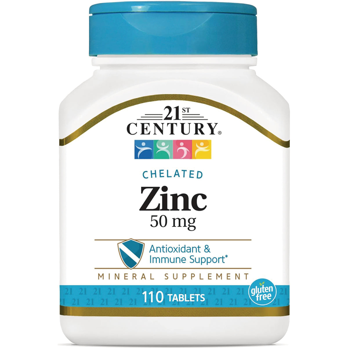 CNT194 | 21st Century Chelated Zinc 50 mg white supplement bottle, 110 tablets, gluten free