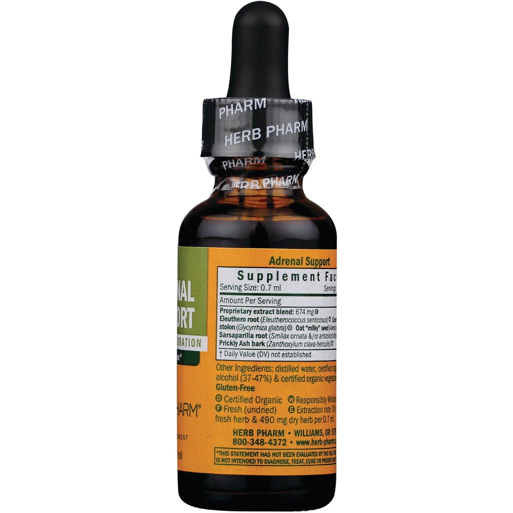 HPH001 | Brown dropper bottle back showing Supplement Facts label and ingredients for Adrenal Support - Thumbnail