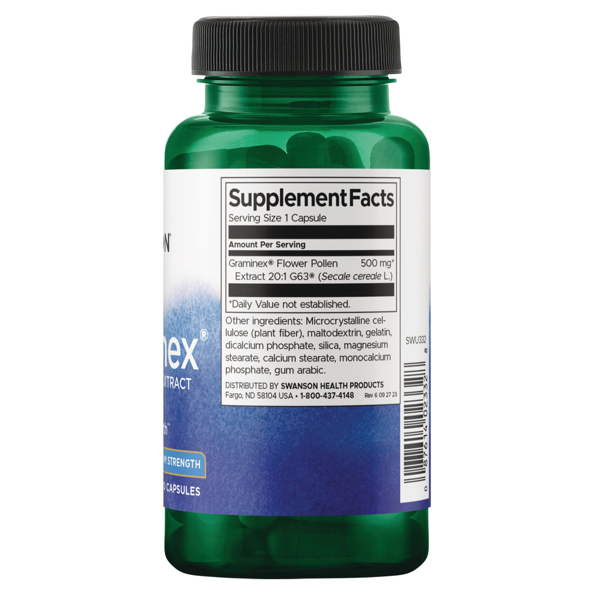 SWU332 |Back label with supplement facts and serving information