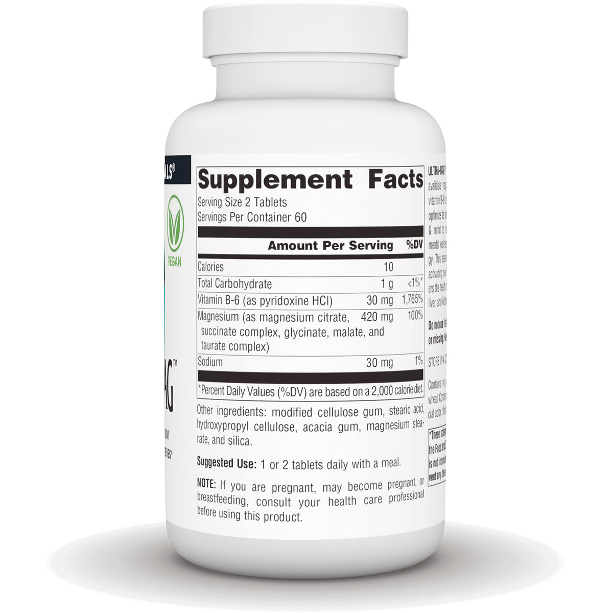 SN270 | Back label showing Supplement Facts panel, serving size 2 tablets, 60 servings per container