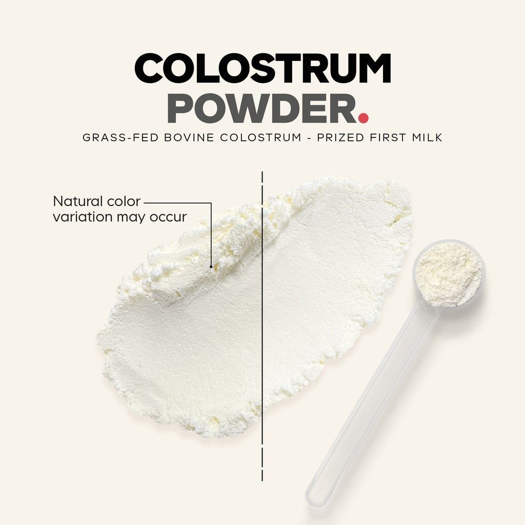CDG038 | Colostrum powder infographic with scoop of powder and note that natural color variation may occur - Thumbnail