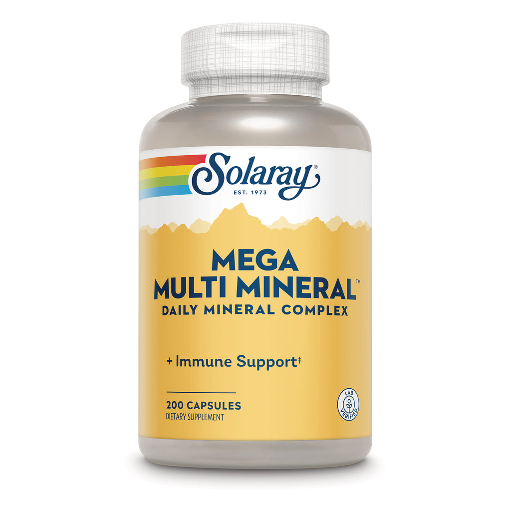 SLR549 | Solaray Mega Multi Mineral daily mineral complex, Immune Support, 200 capsules bottle front label - Thumbnail