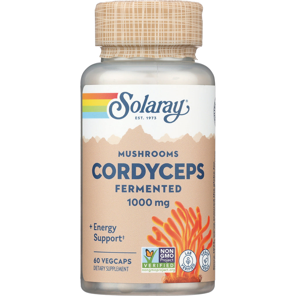 SLR460 | Solaray Cordyceps fermented 1000 mg bottle, 60 vegcaps front label - Thumbnail
