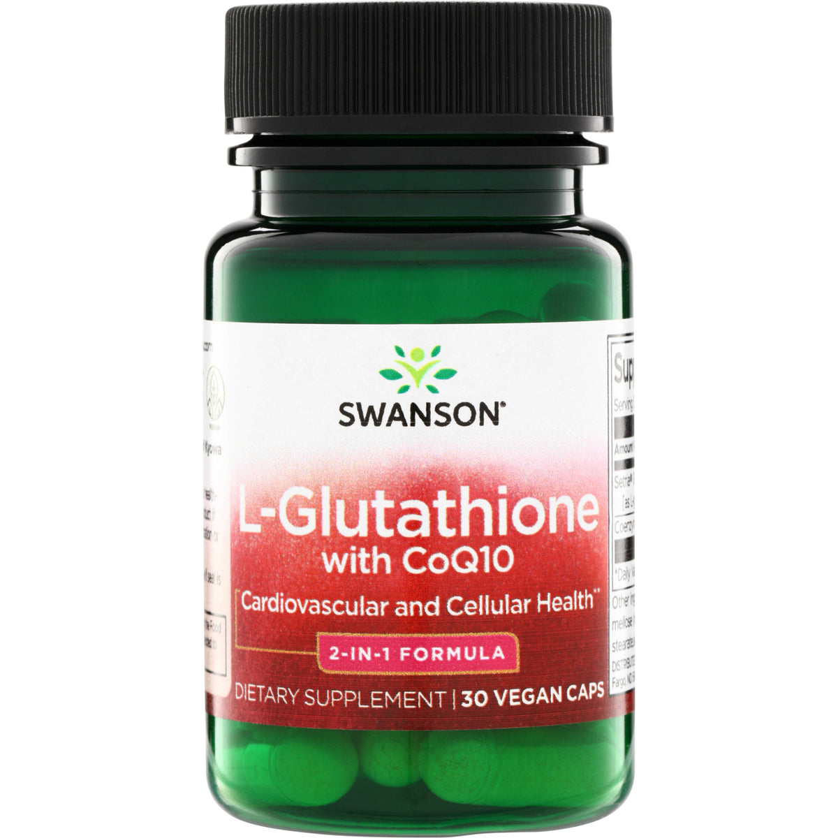 SWU746 | Swanson L-Glutathione with CoQ10 bottle, 30 vegan caps, 2-in-1 formula for cardiovascular and cellular health