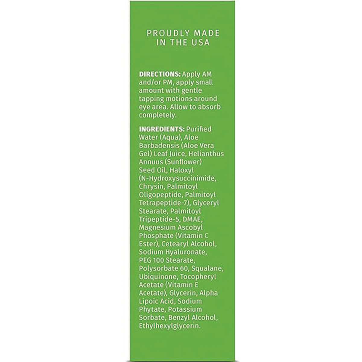 RV025 | green back panel with directions, ingredients list and text Proudly Made in the USA