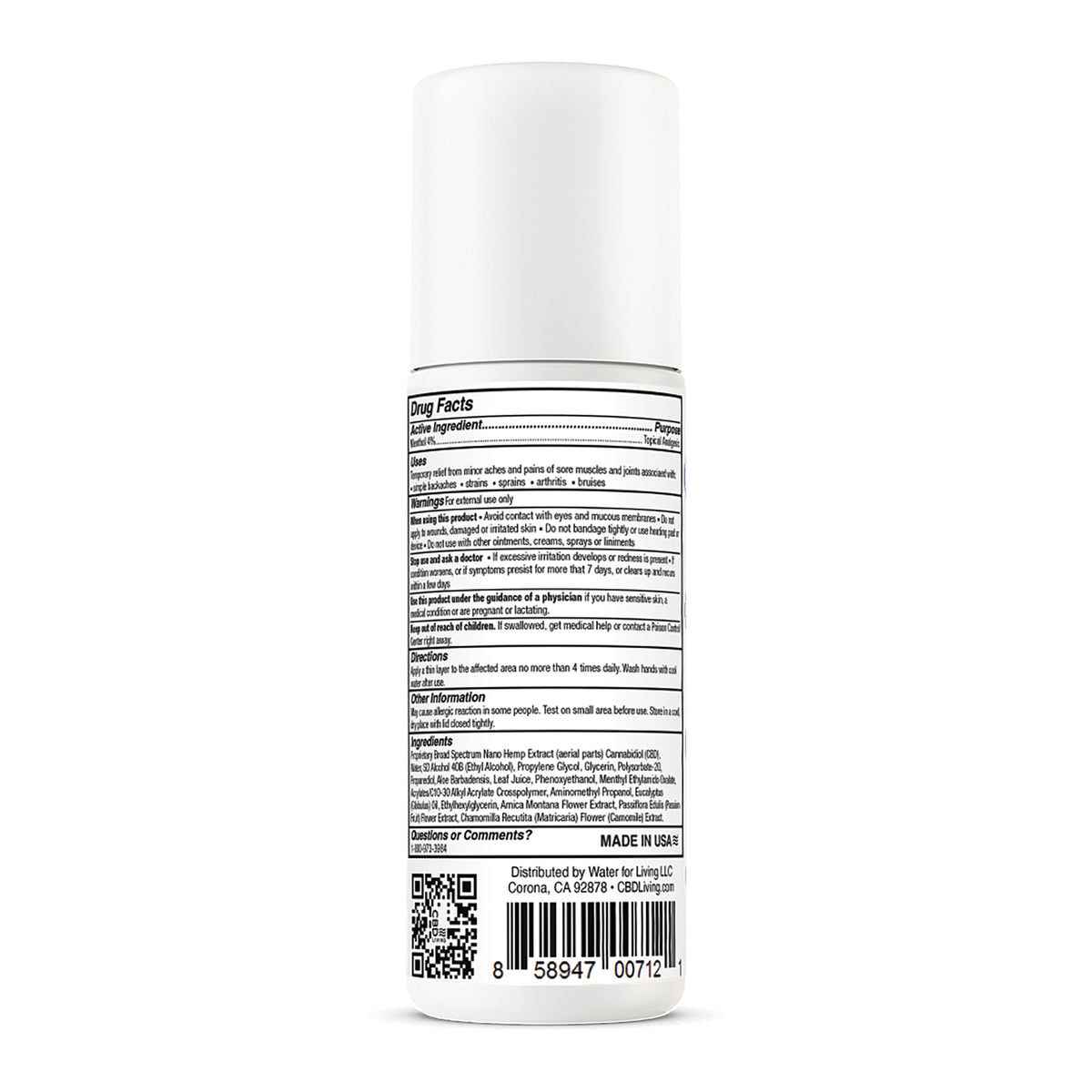 CBD007 | Back label of bottle including full Drug Facts