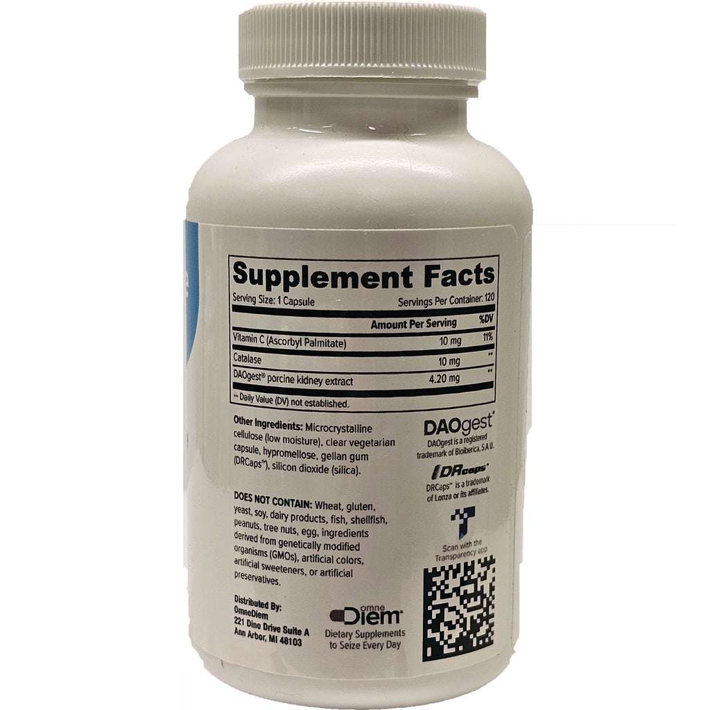 DIM010 | back of white supplement bottle showing Supplement Facts label, ingredient list, and QR code - Thumbnail
