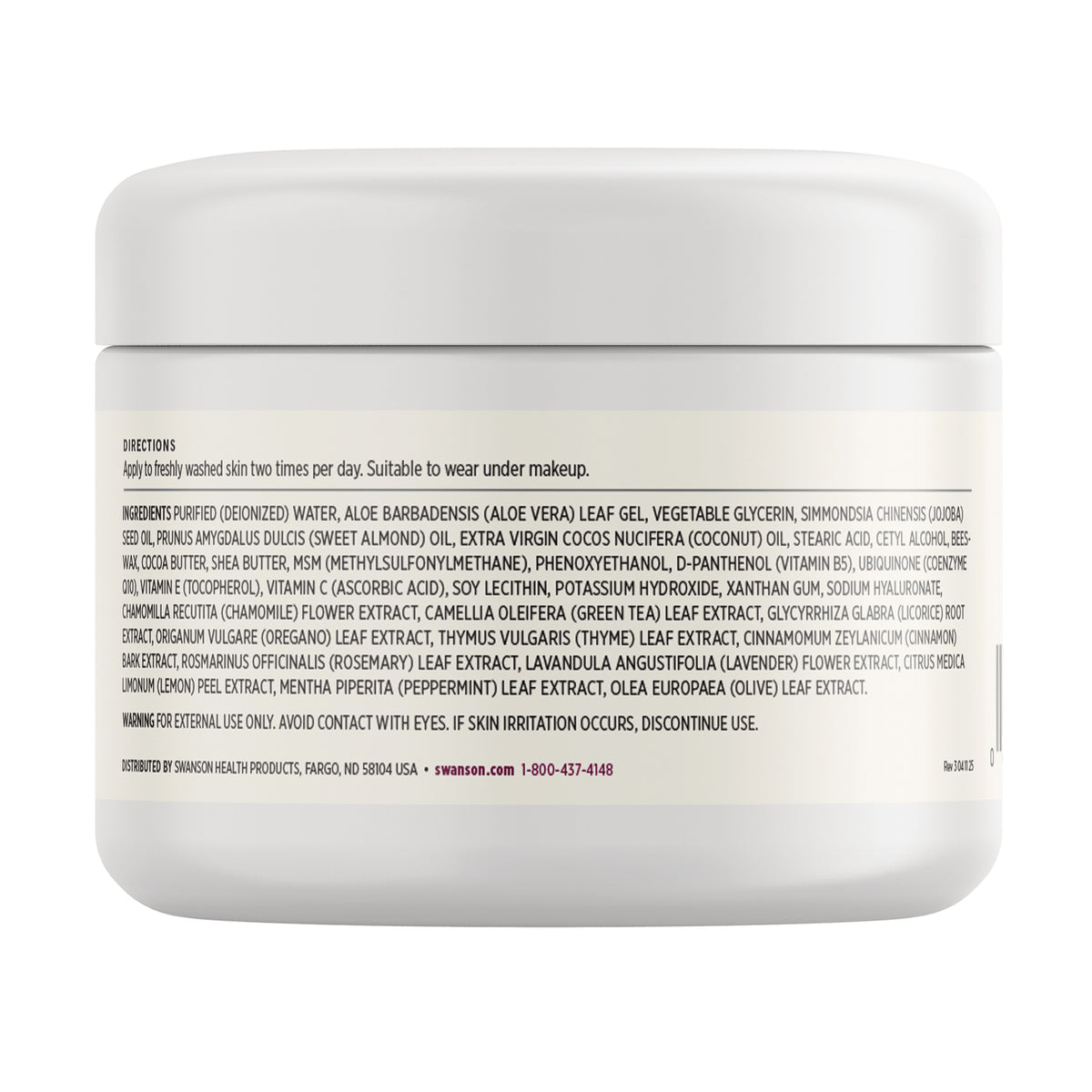 SW1462 | Back label with ingredients list, directions, and warning for external use only