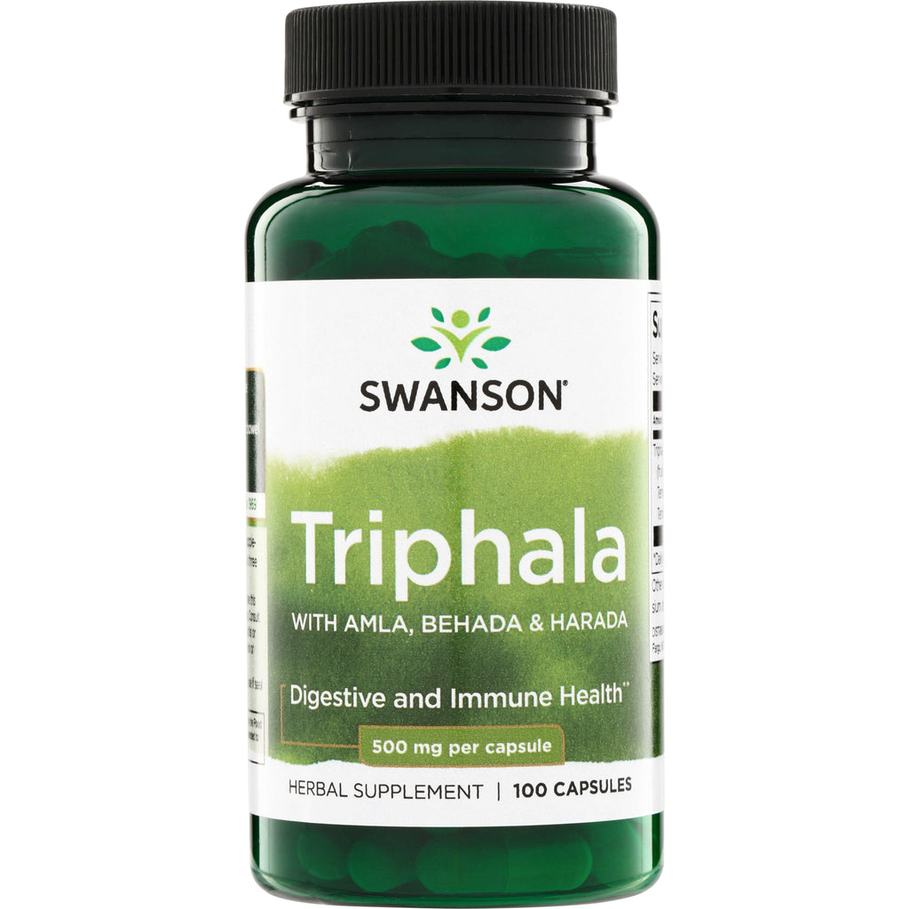 SW1039 | Swanson Triphala herbal supplement bottle, 500 mg per capsule, 100 capsules, with Amla, Behada & Harada - Thumbnail