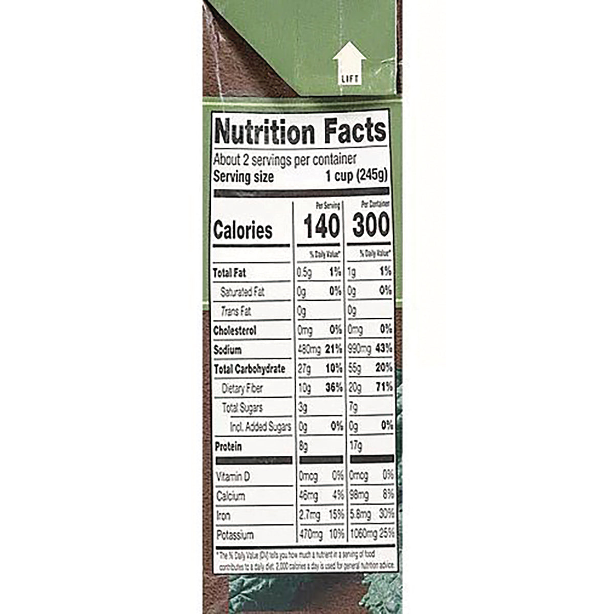 DMD011 | Nutrition Facts label showing serving size, calories, total fat, sodium, carbohydrates, protein and vitamins