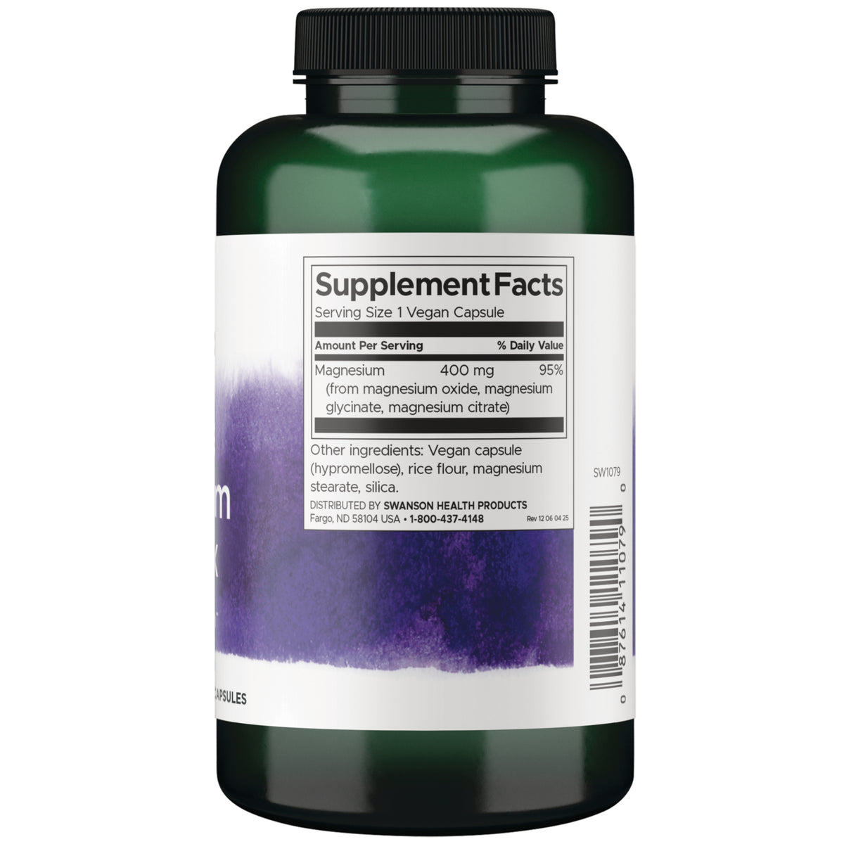 SW1079 | Back label with supplement facts and serving information