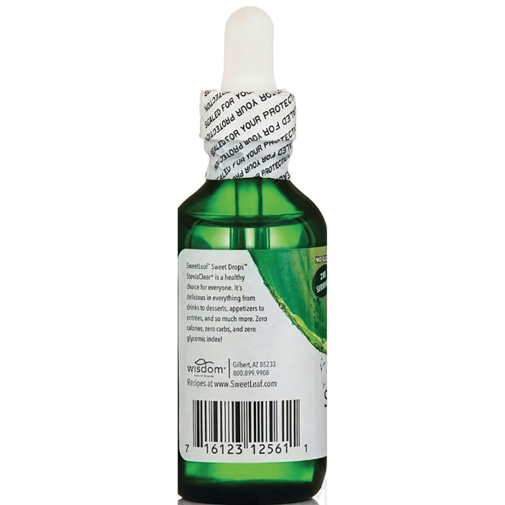 WA031 | Back of green dropper bottle with SweetLeaf Sweet Drops label, barcode, and text - Thumbnail
