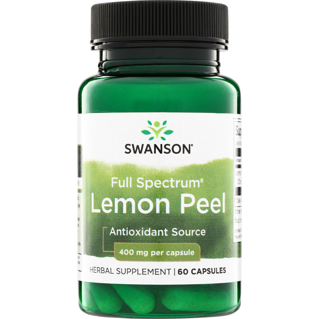 SW1290 | Swanson Full Spectrum Lemon Peel supplement front, antioxidant source, 400 mg per capsule, 60 capsules - Thumbnail