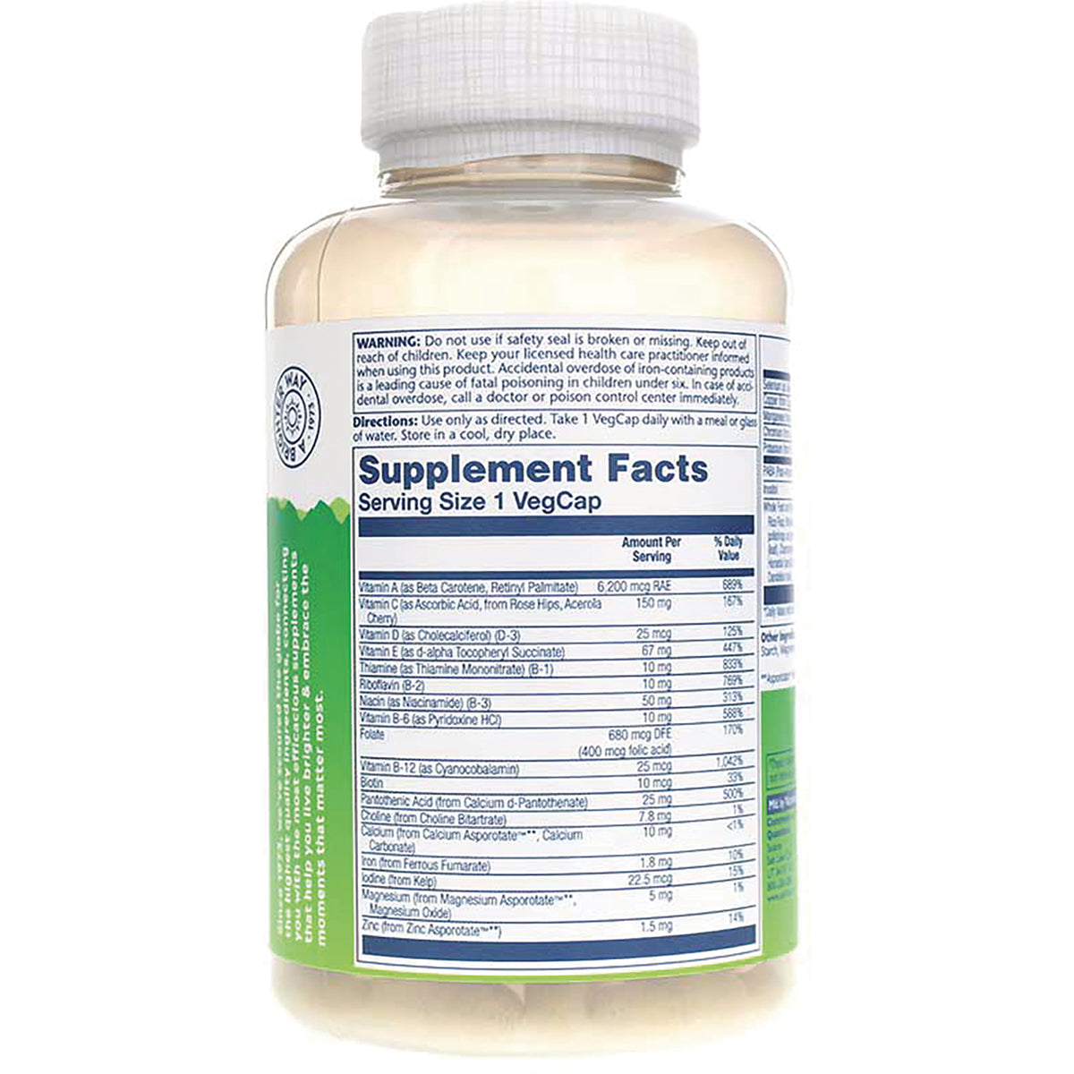 SLR220 | Back of supplement bottle showing Supplement Facts panel with serving size 1 VegCap and ingredient list