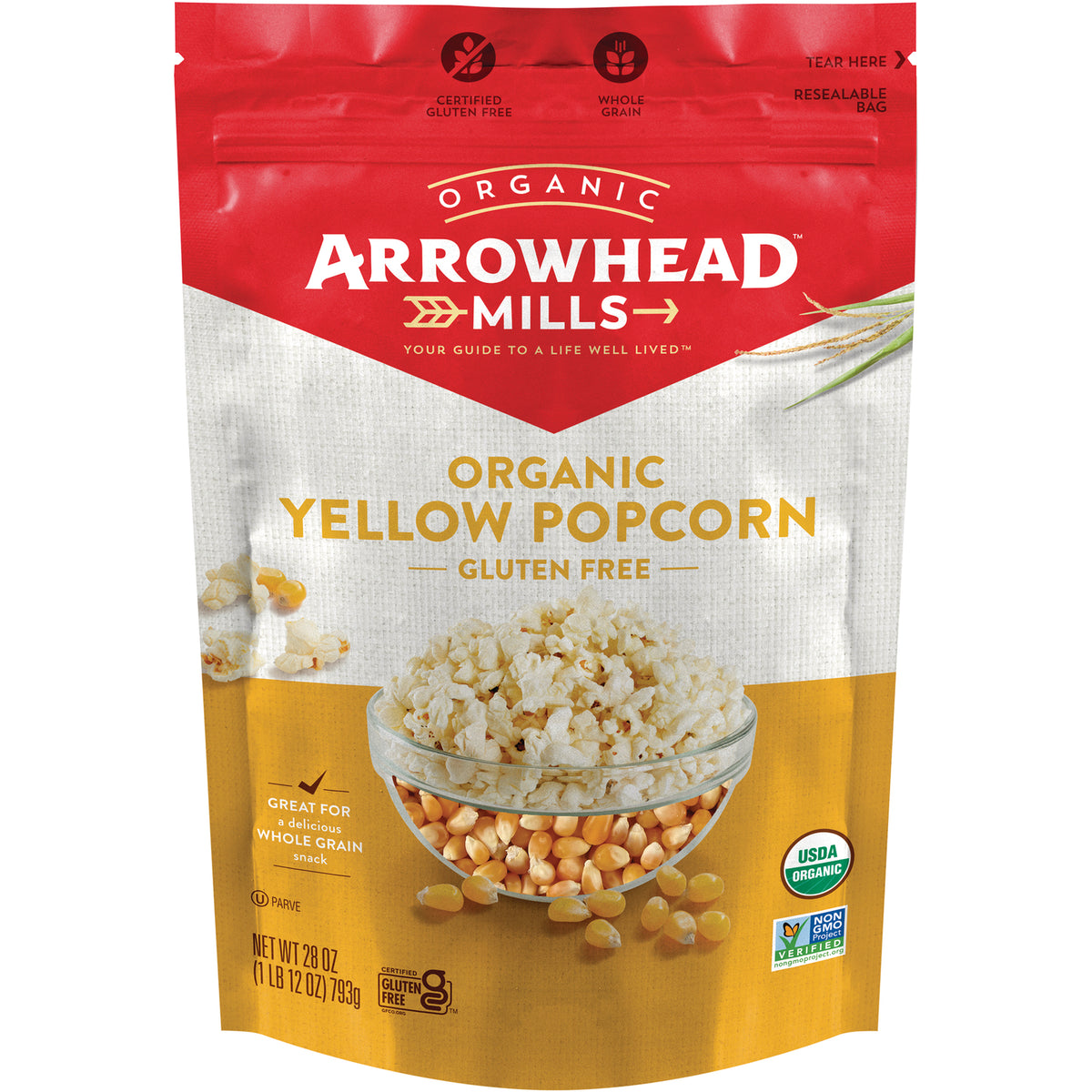AHM012 | Arrowhead Mills Organic Yellow Popcorn, Gluten Free, resealable bag