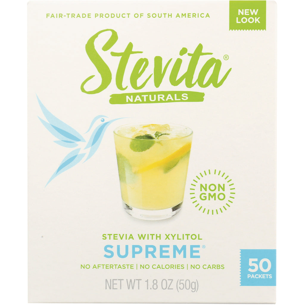 STV002 | Stevita Naturals Supreme stevia with xylitol sweetener box, 50 packets, non-GMO, net wt 1.8 oz - Thumbnail